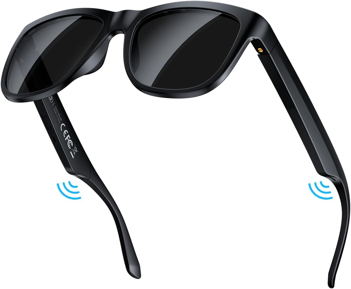 Simple is Beauty Akıllı Bluetooth Gözlükler, Dahili Mikrofon ve Hoparlörler, Erkekler ve Kadınlar için Akıllı Kablosuz Kulaklık Güneş Gözlükleri, Atletik/Dış Mekan UV Koruması ve Ses Kontrolü,
