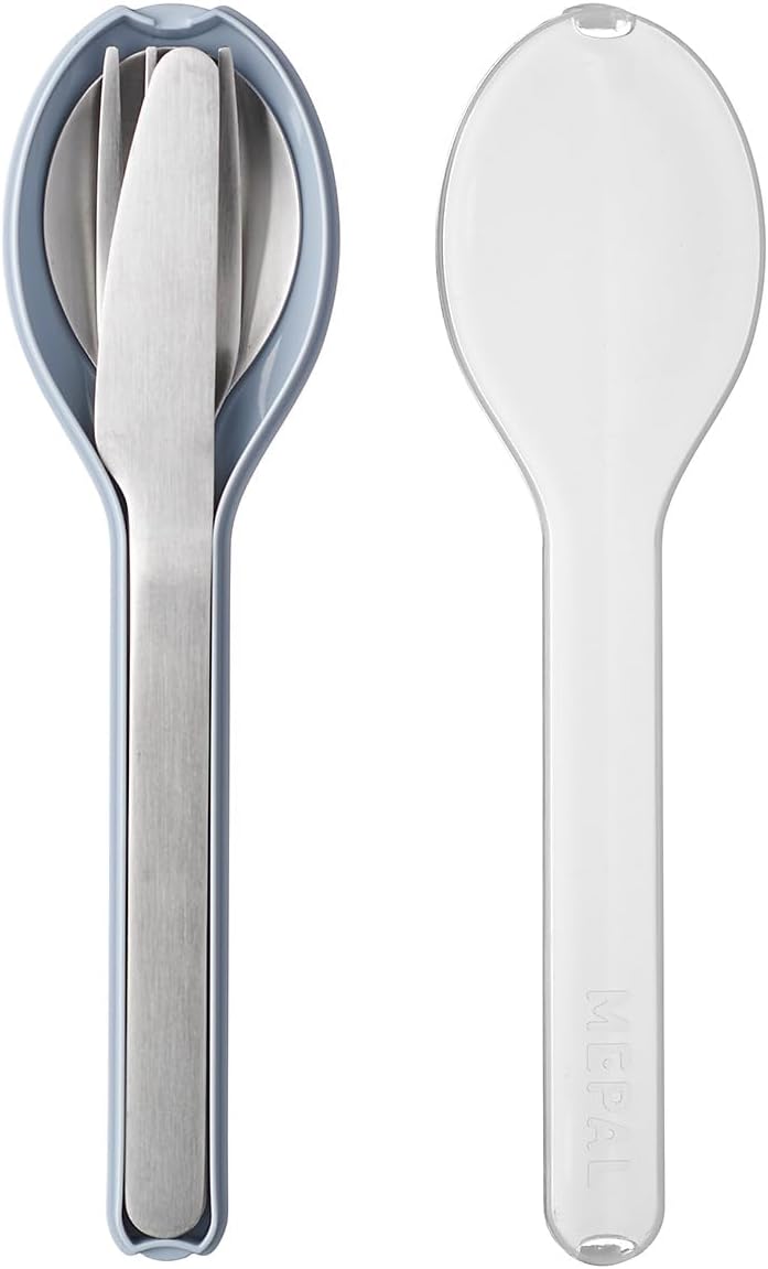 - 3 Parçalı Ellipse Çatal Bıçak Takımı - Yolculuk İçin Seyahat Kılıflı Set - Bıçak, Çatal ve Kaşık - Paslanmaz Çelik - Nordic Blue