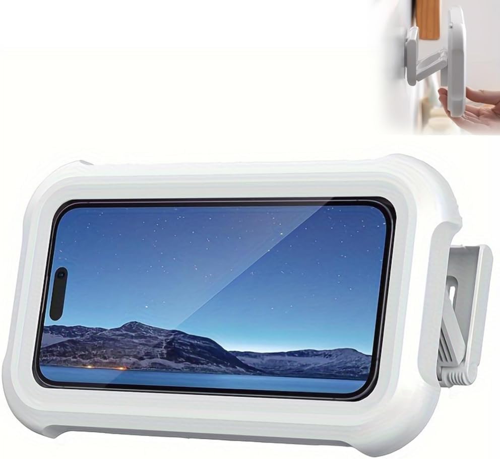 Su Geçirmez Hareketli Telefon Tutucu Stand, Duvara Monte, 360° Dönebilen, Duşta Kullanım için Ekran Koruyucu Telefon Standı, Banyo ve Mutfakta Kullanıma Uygun