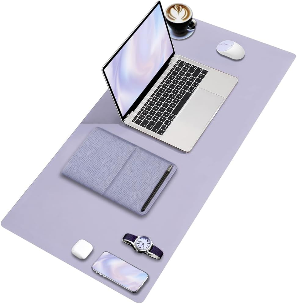 Deer PU Deri Mouse Pad Dikişli Kenar Dayanıklı Büyük Boy Çift Yönlü Kullanım Ofis Masa Matı Sümen(LİLA, 90X40 XL)