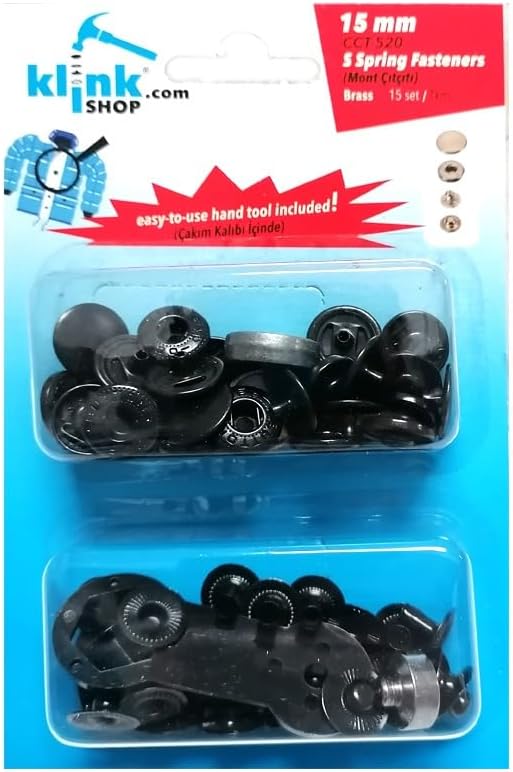 15 mm Kendin Yap Kiti, Mont, Giyim, Çanta, Deri için Çekiçle Uygulama Aparatları ve Siyah Renk 15 Adet Alfa Çıtçıt Düğme Takım-Paslanmaz Pirinç