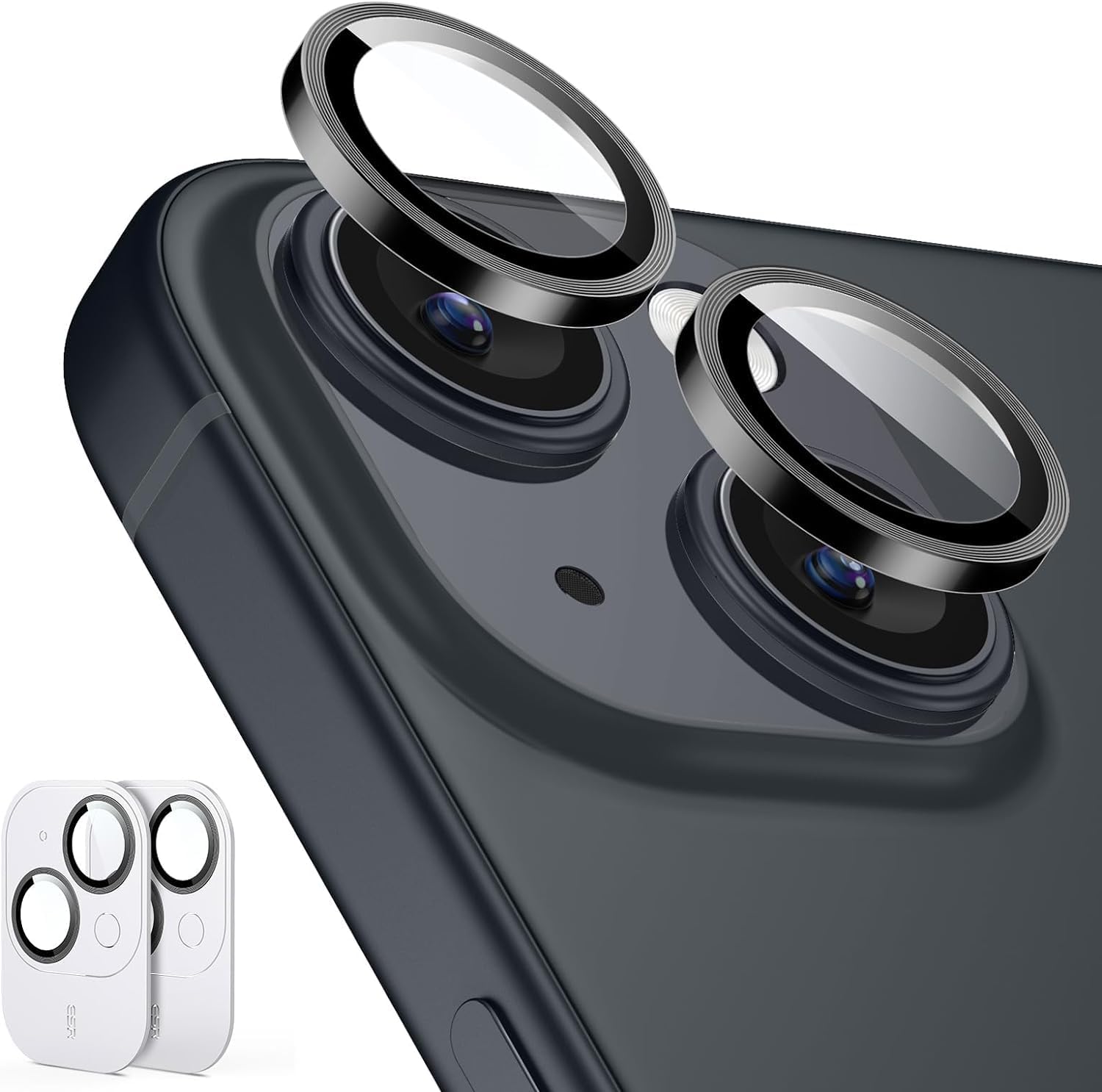 iPhone 15 iPhone 15 Plus için Kamera Lens Koruyucu Kamera Koruyucu Ultra İnce Yüksek Kaliteli Cam Lens Mercek Koruyucu (Siyah)