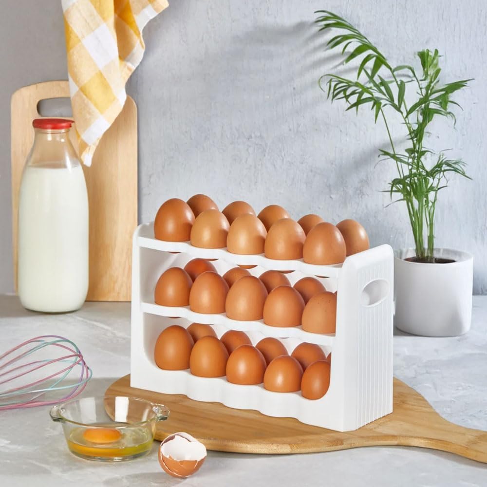 Yumurtalık Buzdolabı Raf Düzenleyici – 30’lu Yumurta Kutusu | 3 Katlı Yumurta Organizeri, Şeffaf ve Yer Tasarruflu Saklama Kabı (22cm*12cm*26cm)