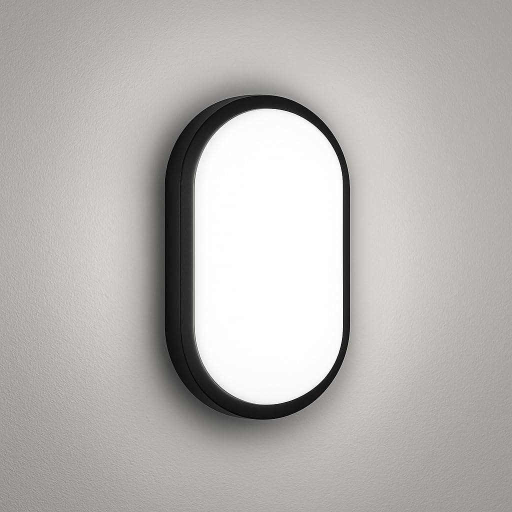 20W IP65 Oval Siyah LED Tavan ve Duvar Lambası | 6500K Beyaz Işık | Su Geçirmez Banyo Bahçe Aydınlatma Armatürü | 2000 Lümen | 270x147x78mm (220V)
