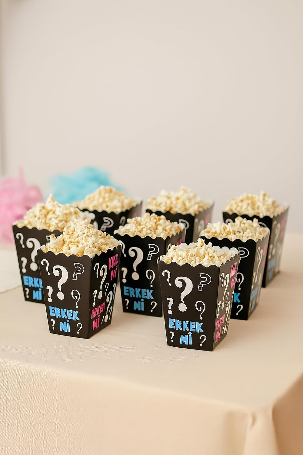 Kız mı Erkek mi Popcorn Kutusu, 8&apos;li Set, Baby Shower ve Cinsiyet Partisi için Mısır Kutuları, Siyah