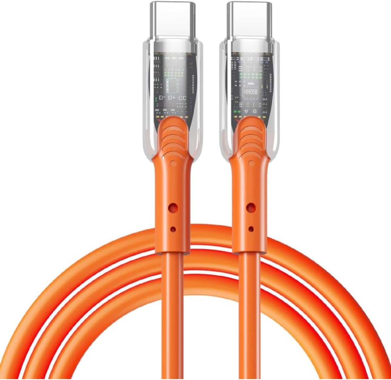 Type-C Hızlı Şarj Kablosu, 60w 480Mb/s Veri Aktarımı, Saf Bakır Tel, Anti-Kırılma Özellikli, LED Göstergeli, Turuncu Soft Silicone USB C Cable for Galaxy S25/S24/S23 Ultra PAD Mini 6/Air 4,5 Pixel