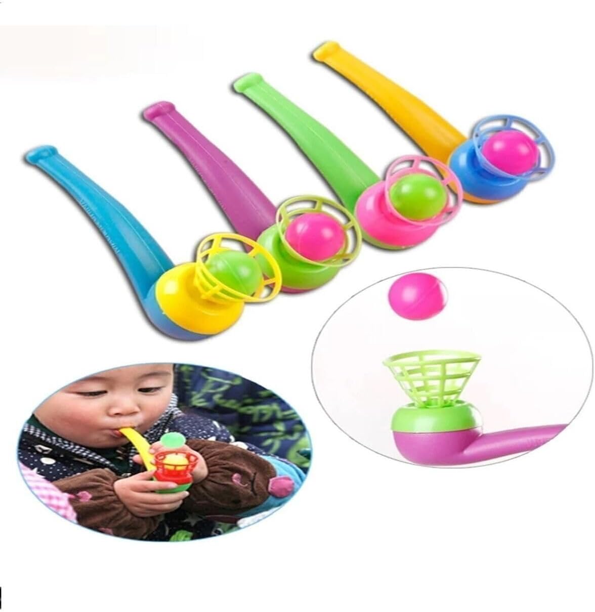 4 Adet Pipo Şeklinde Uçan Top Üflemeli Eğlence Parti Top Üfleme Oyunu