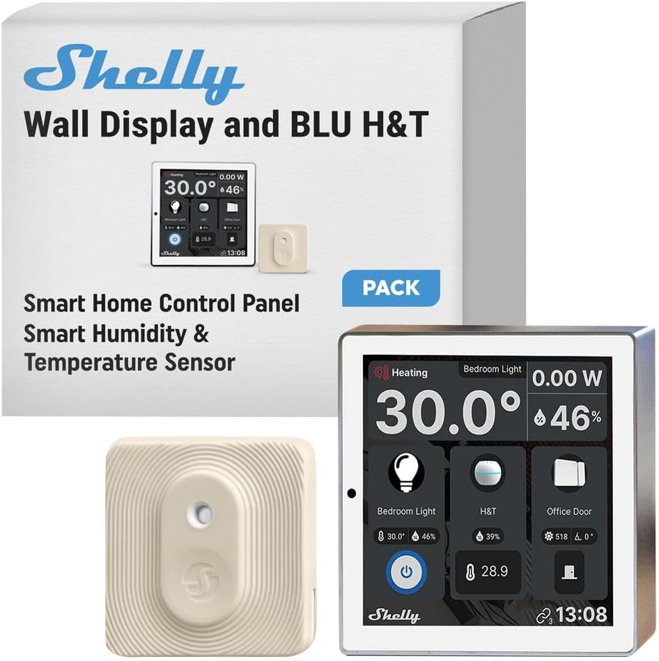 Wall Display Beyaz + Blu H&T Fildişi (Paket), WLAN Akıllı Ev Kontrol Paneli, Termostat, Entegre 5A Röle, Nötr İletken Gerekli, Çevre Verileri, Kontrol Merkezi, Alexa ve Google Home