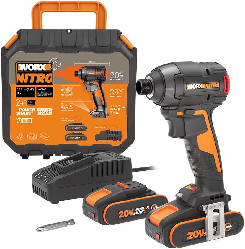 WX265 20Volt 2.0Ah Li-ion Çift Akülü 200Nm Kömürsüz Profesyonel Şarjlı Darbeli Tornavida
