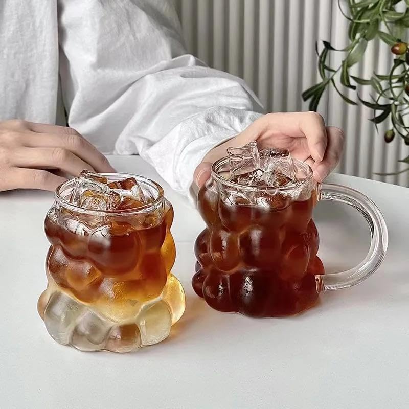 Home 2 Adet 300 ml Üzüm Desenli Borosilikat Bardak, Termisil, Bulut Desenli, Isıya Dayanıklı, Şık ve Fonksiyonel İçecek Bardakları (Kulplu)