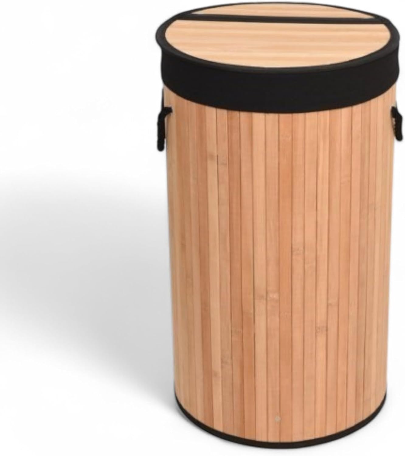 El Yapımı Hasır Katlanır Çamaşır Sepeti Yuvarlak 55 Litre (35cm*35cm*61cm), Doğal Malzemeden Üretilmiş Çamaşırlık (NATURAL)