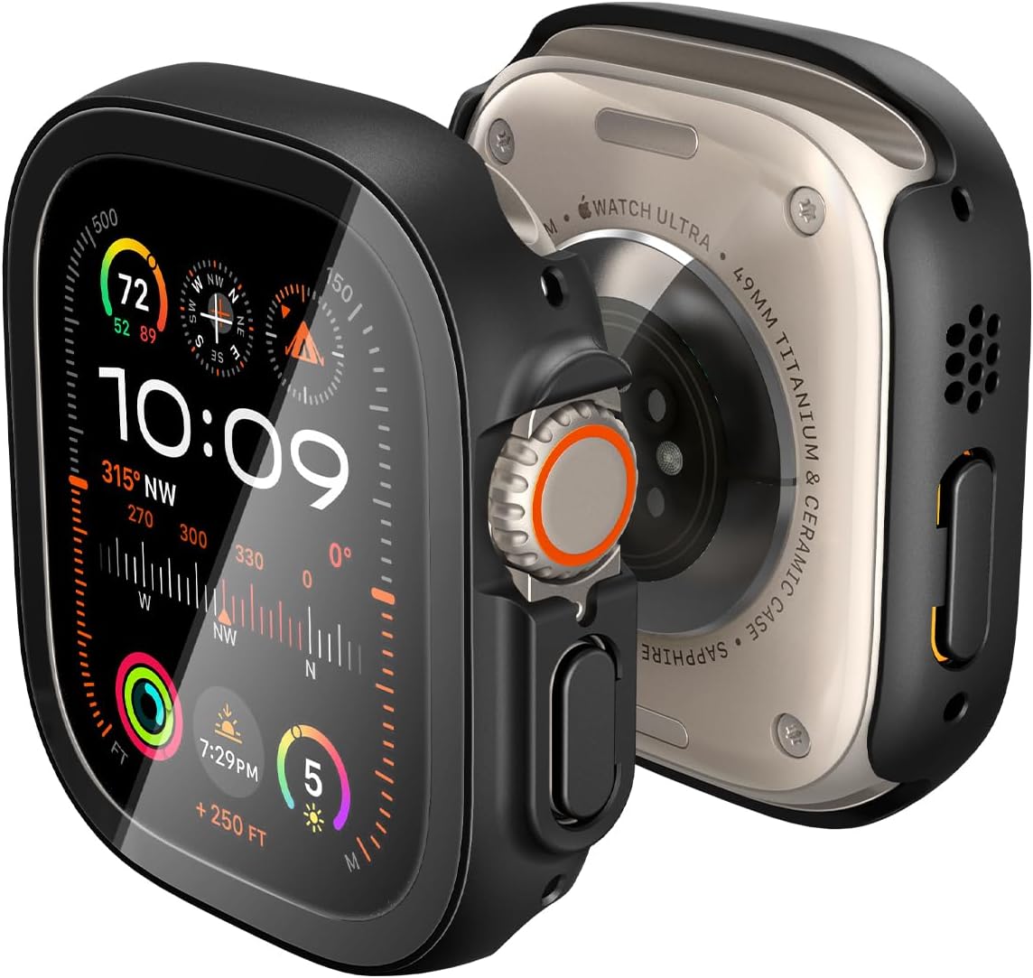 Watch 49mm (Ultra 2/1) Kılıf Thin Fit 360 + Cam Ekran Koruyucu Black - ACS05558