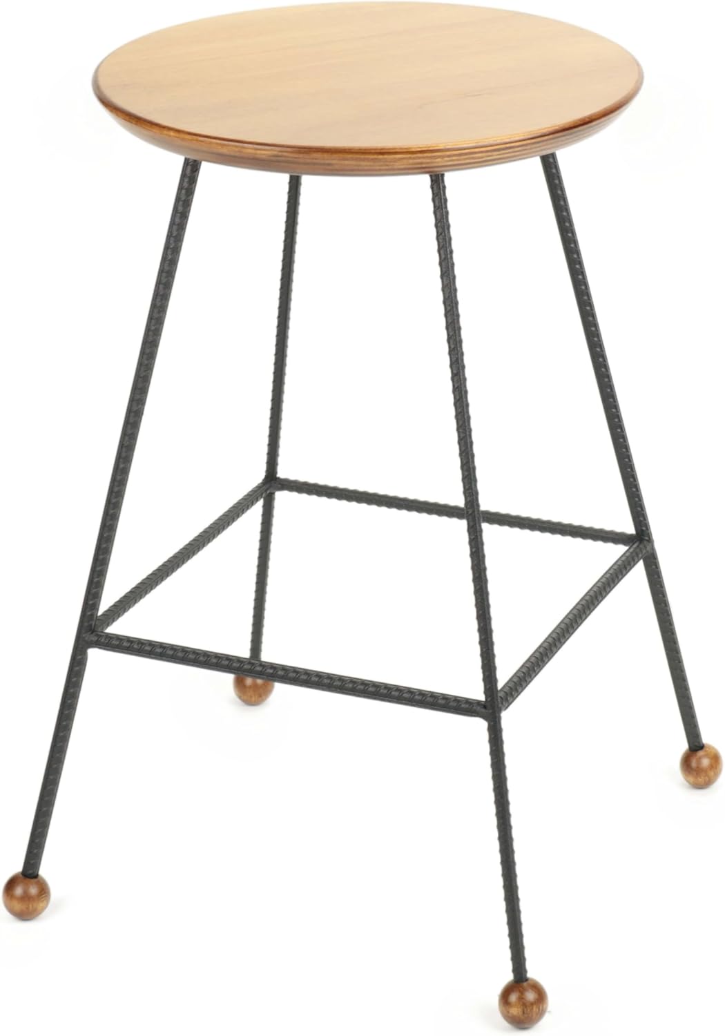 Ahşap 47 Cm - Metal Ayaklı - Nervürlü Dolu Demir - Yuvarlak Kontrplak Oturma Yeri Kahverengi