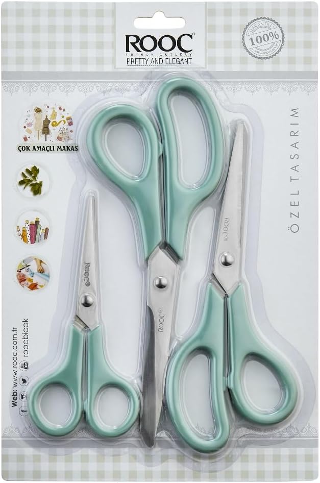 Premium Serisi Ergonomik Saplı Çelik Gıdaya Temasa Uygun 3&apos;lü set Mutfak Makası, Yeşil