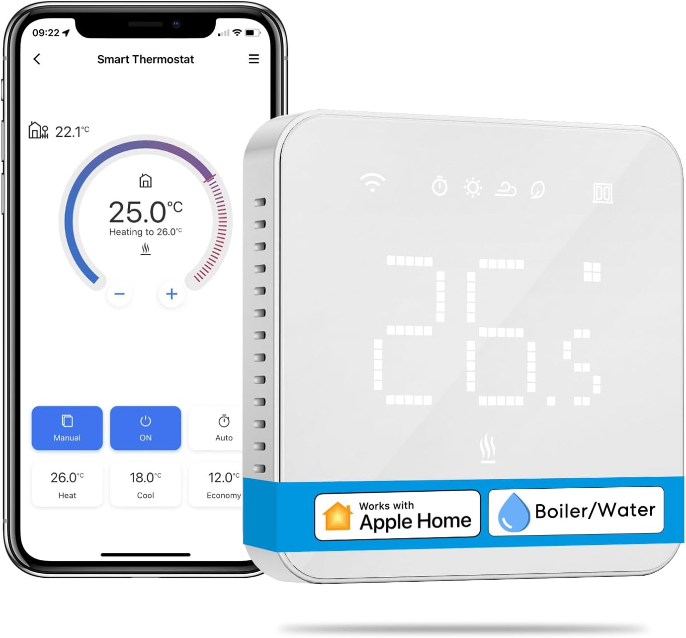 Akıllı Termostat, Kombi Sistemi Kontrolü, Isıtma & Soğutma, Wi-Fi Oda Termostatı, Uzaktan Kontrol, Hassas Isı Ayarı, Led Dokunmatik Ekran, Elektrikli Termostat, Dokunmatik Ekran, Beyaz