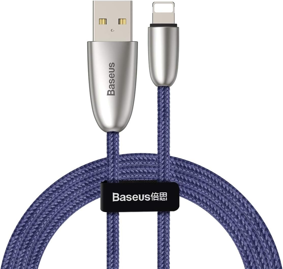 Torch Serisi Alüminyum Alaşım Örgü Tasarım 1.5A 2 Metre iPhone Lightning Data Şarj Kablosu Mavi