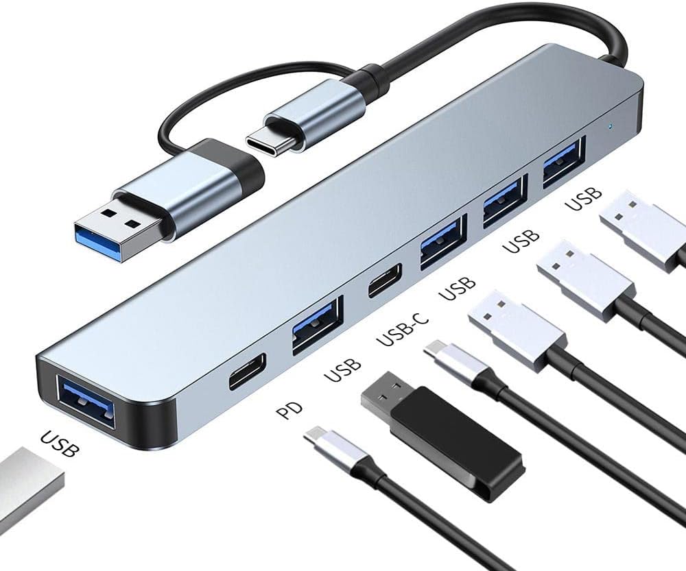 GN-33 Multiport Type C ve USB Girişli 7 in 1 Adaptör Hub Çoğaltıcı Tamamı Alüminyum Kasa
