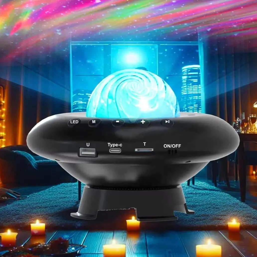 Galaksi Gökyüzü ve Yıldızları Yansıtan Gece Lambası Hoparlör Özellikli LED Rgb Işıklı Telefon ile Bluetooth Bağlantı RGB Starry Sky Light Speaker CH-M26 (CH-M26)