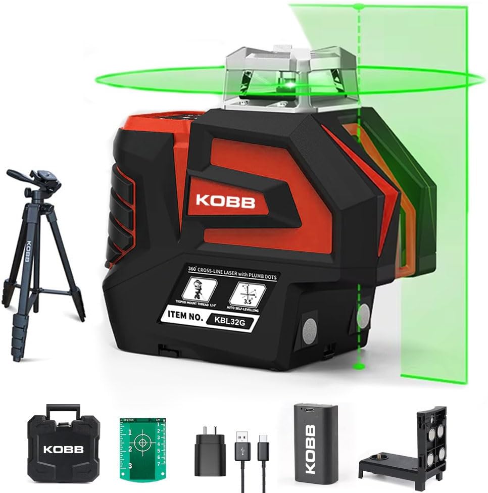 KBL32GTP Profesyonel Li-ion Yatay 360° ve Dikey Otomatik Hizalamalı Yeşil Nokta Şakül ve Yeşil Çapraz Çizgi Lazer Distomat + Tripod