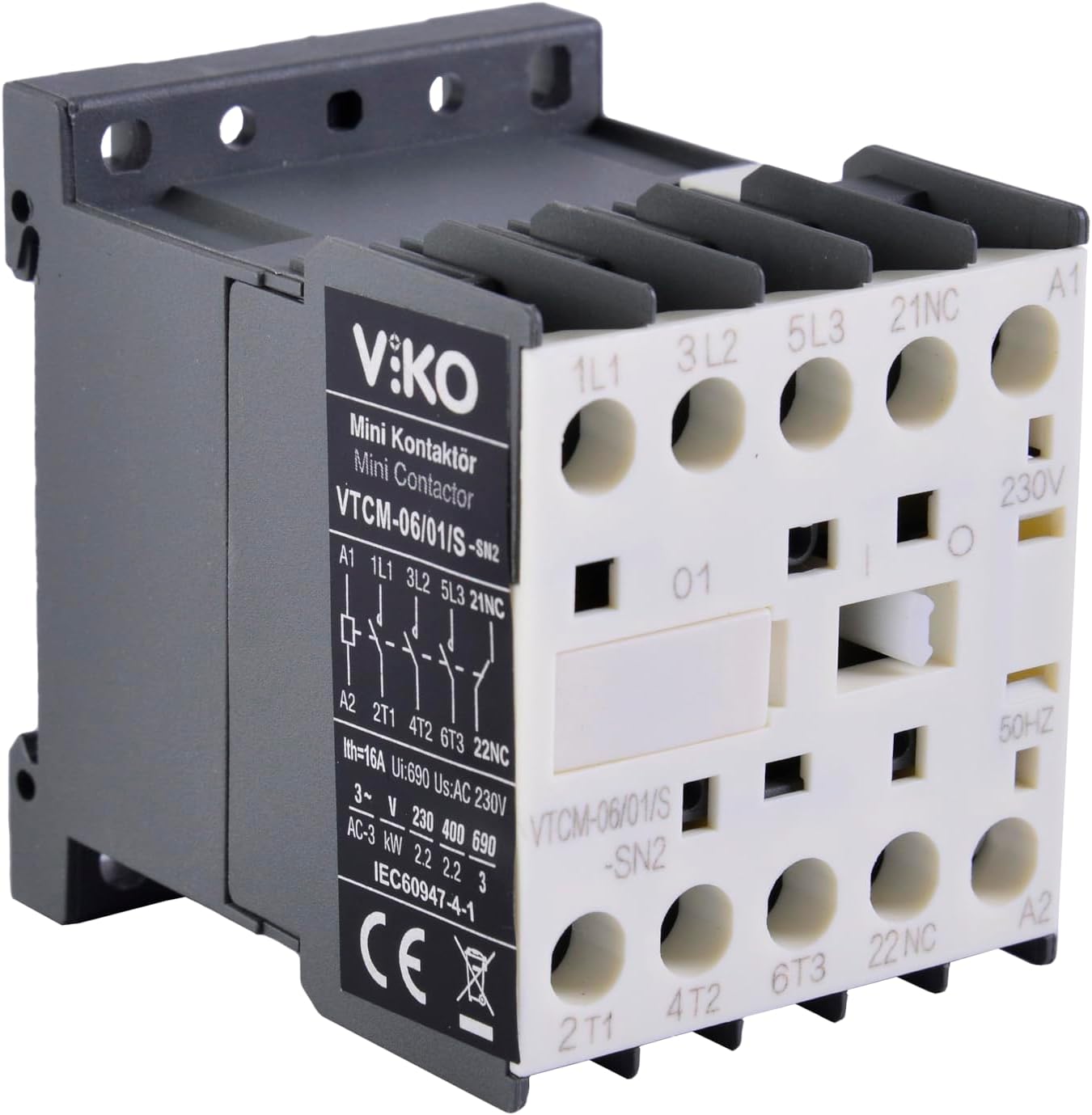 VTCM-06/01/S Mini Kontaktör 6A 1nc 230V Bobinli
