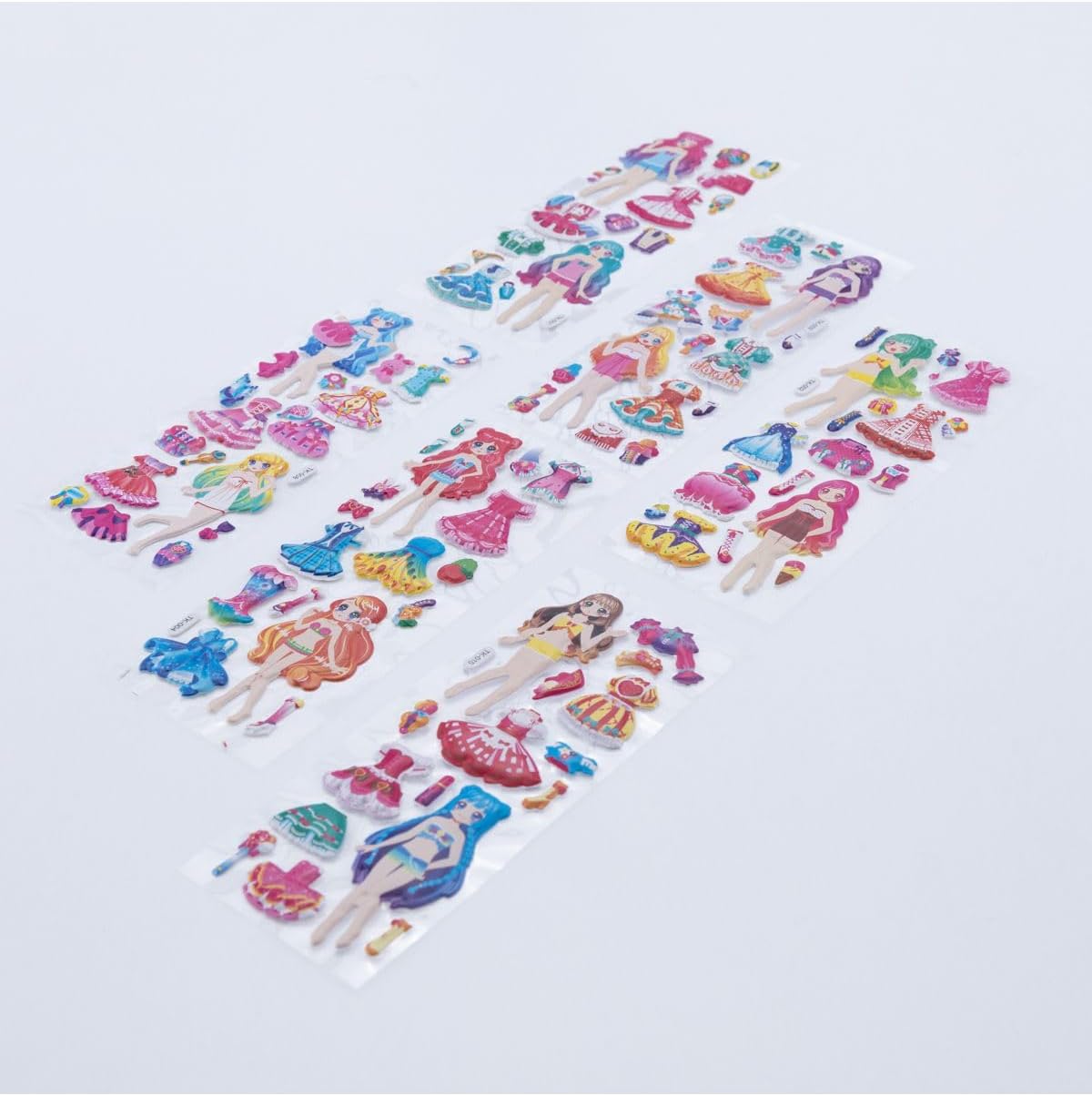 6 Adet Kabartmalı Yapışkan Sticker, Renkli Kız Çocuk Kıyafetleri