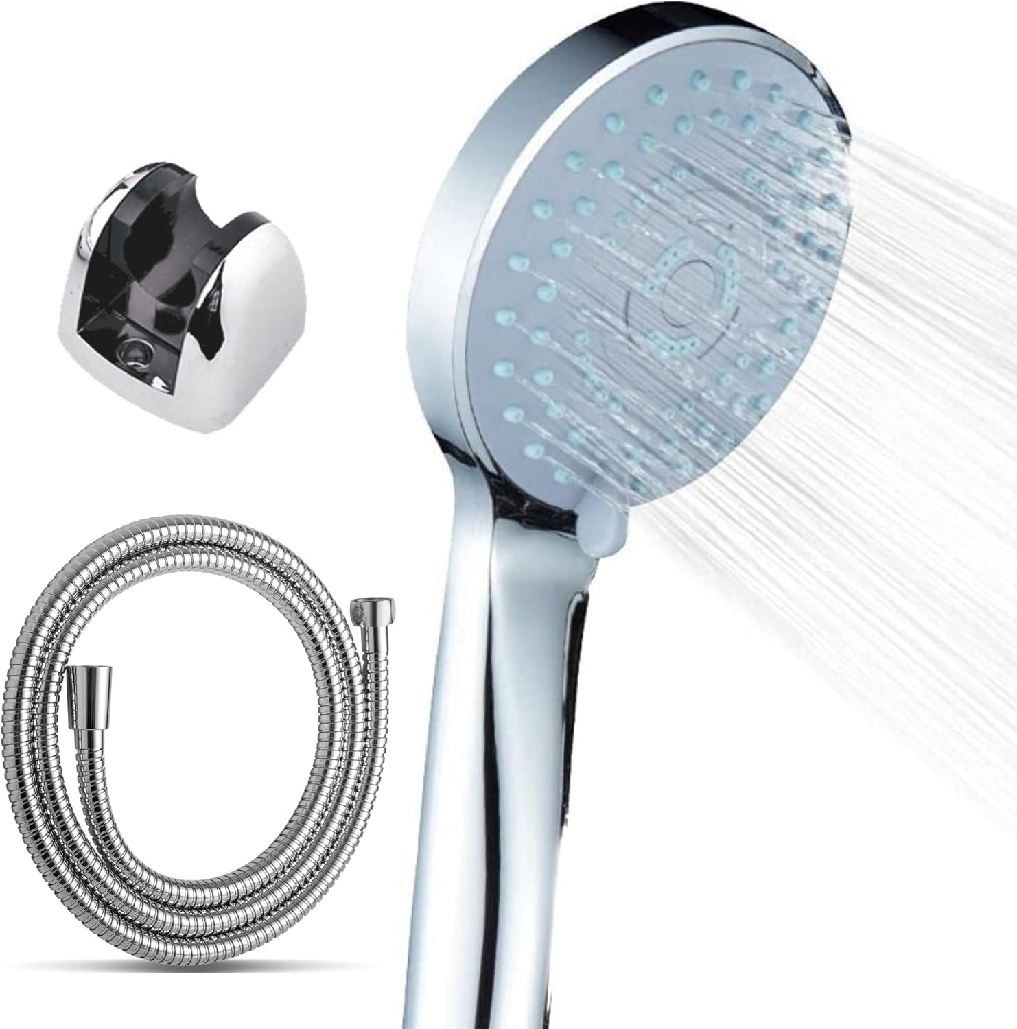 Cushy Yüksek Basınçlı 3 Fonksiyonlu Krom Kaplı DUŞ SETİ - Su Tasarruflu Yağmur Etkili Duş Seti - (Cushy El Duşu + 150cm Krom Spiral + Krom Mafsal/Duş Askısı)