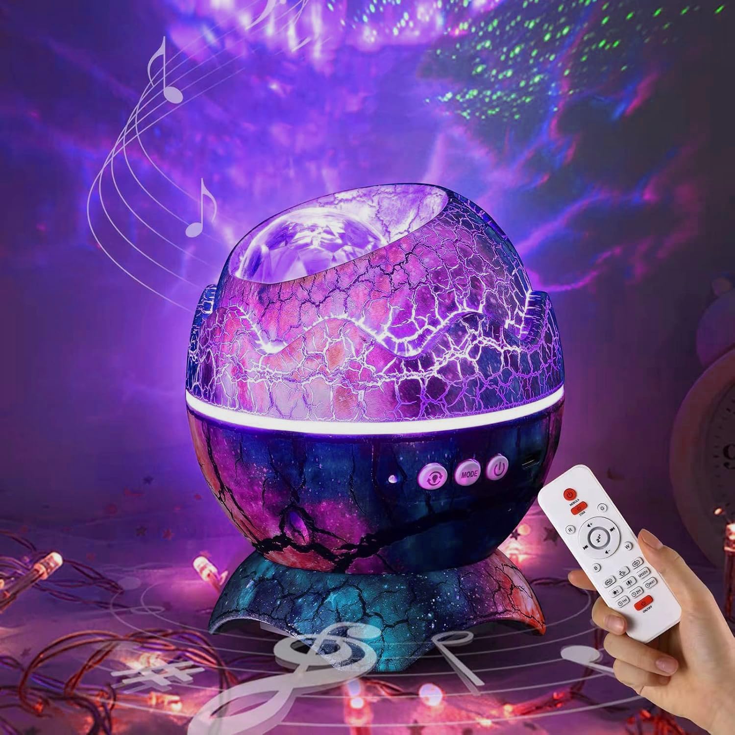 Dinozor Yumurtası Gece Masa Lambası Bluetooth Hoparlör Led Lamba Galaxy Projektör Led Işık Yatak Odası İç Mekan Aydınlatma Dekoratif Işık 16cm x 12cm K890 Mavi