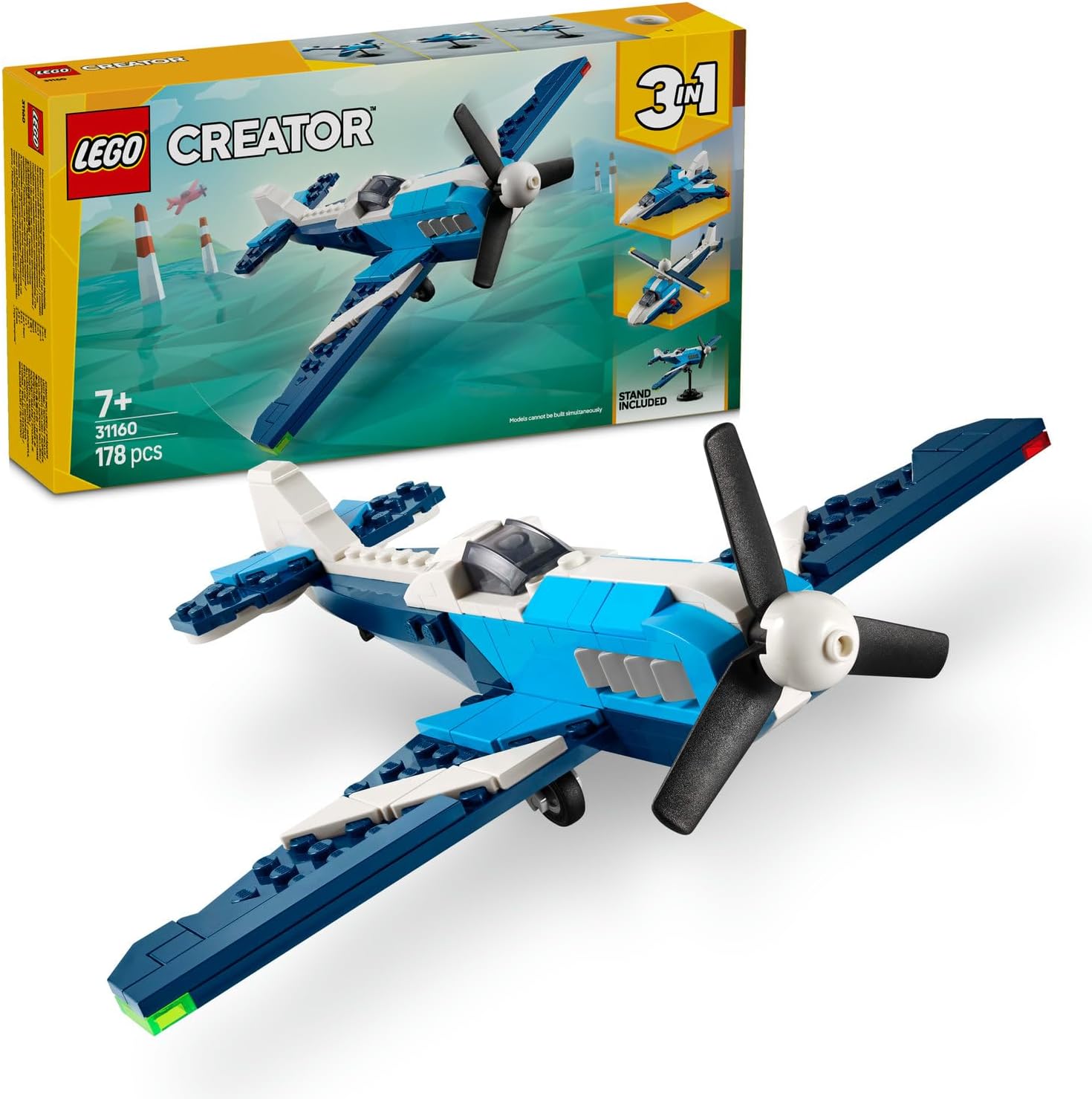 Creator 3’ü 1 Arada Uçak: Yarış Uçağı 31160-7 Yaş ve Üzeri Çocuklar için Jet veya Helikoptere Dönüşebilen Oyuncak Yapım Seti, Doğum Günü Hediyesi (178 Parça)