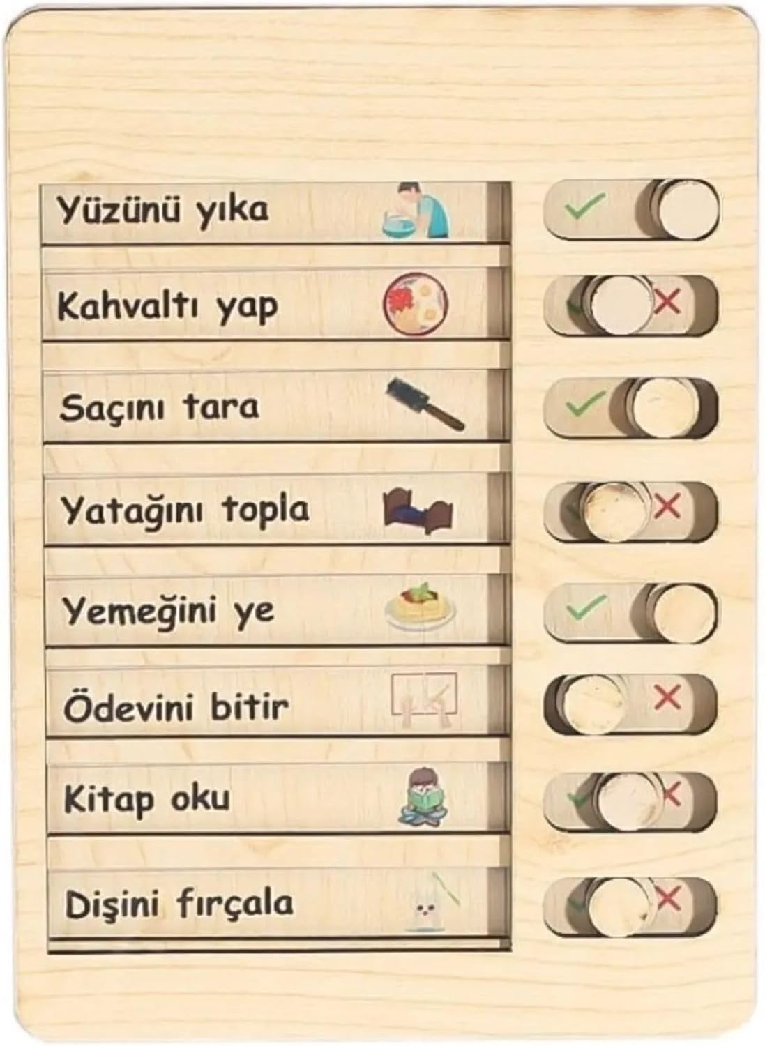 Ahşap Günlük Rutin ve Sorumluluk Panosu Çocuklar İçin Eğitici Görev Takip Tablosu