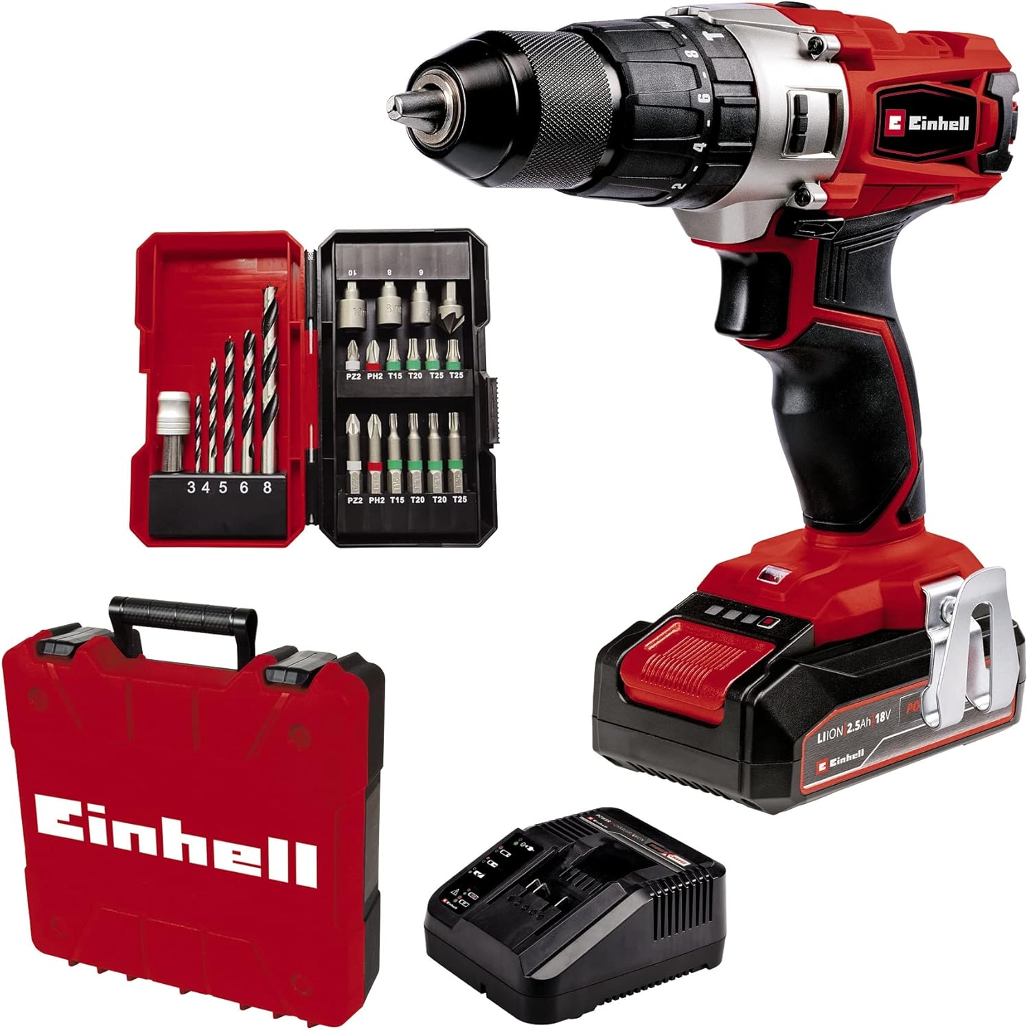 Akülü Darbeli Vidalama TE-CD 18/2 Li-i +22 (1x2,5Ah) Power X-Change (Li-Ion, 18 V, 44 Nm, 2 vitesli şanzıman, 2,5 Ah akü, hızlı şarj cihazı, 22 parçalı uç seti ve çanta) - 4514220