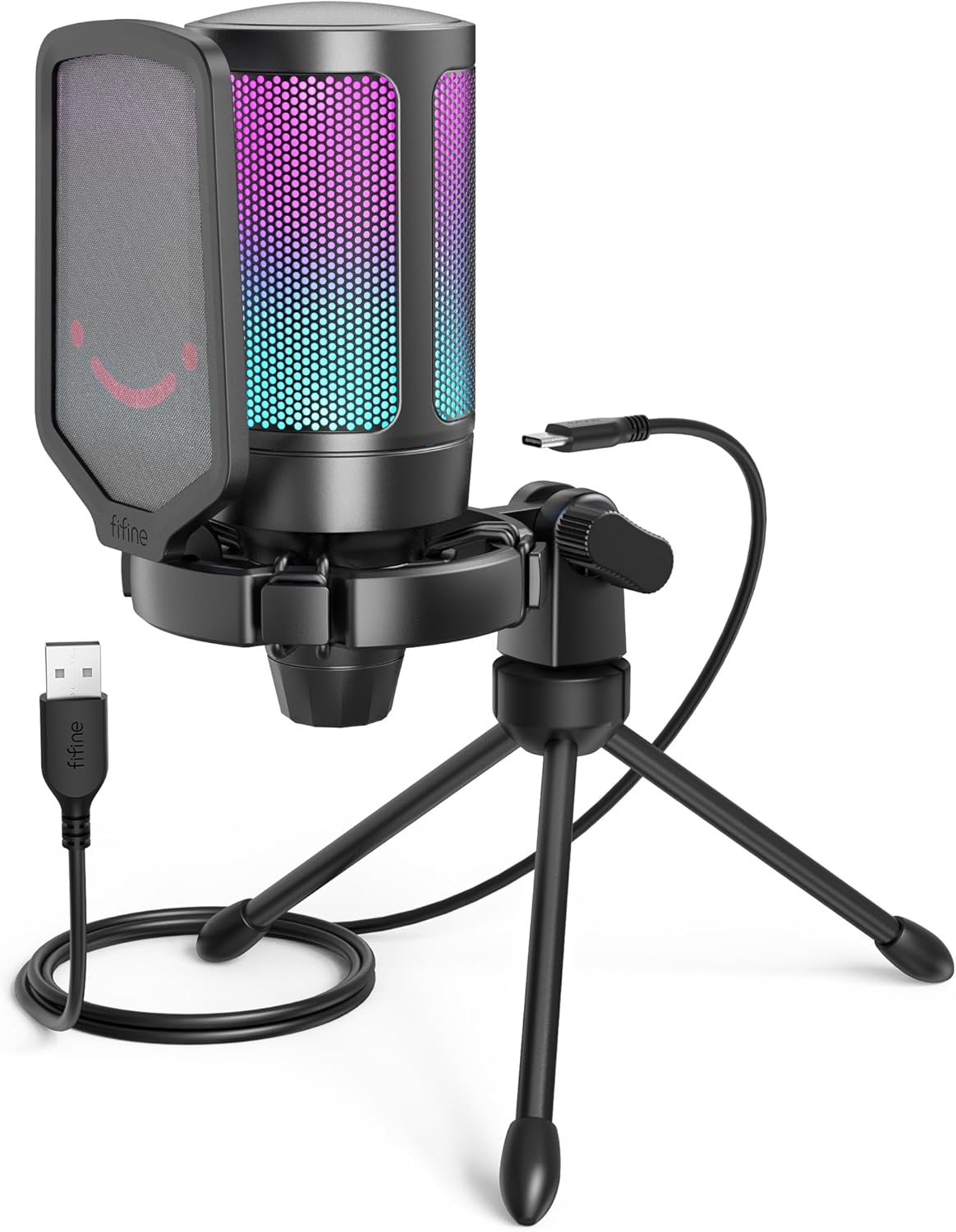 Ampligame A6V Yayıncı - Oyuncu - Gamer - Podcast - Youtuber RGB USB Mikrofon (Siyah)