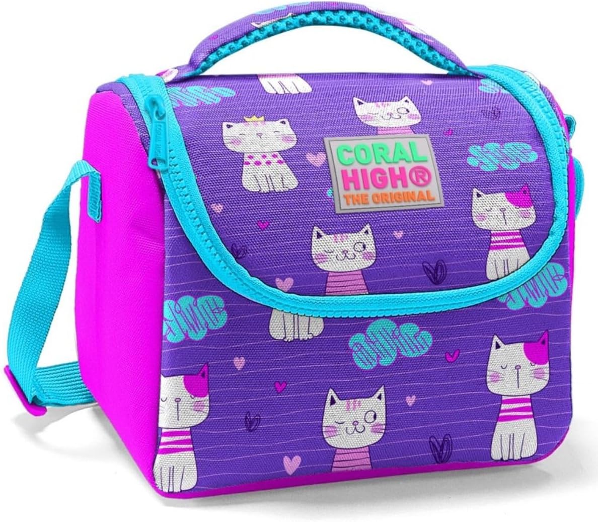 High Kız Çocuk Mor Pembe Kedi Okul Beslenme Çantası - Isı Yalıtımlı