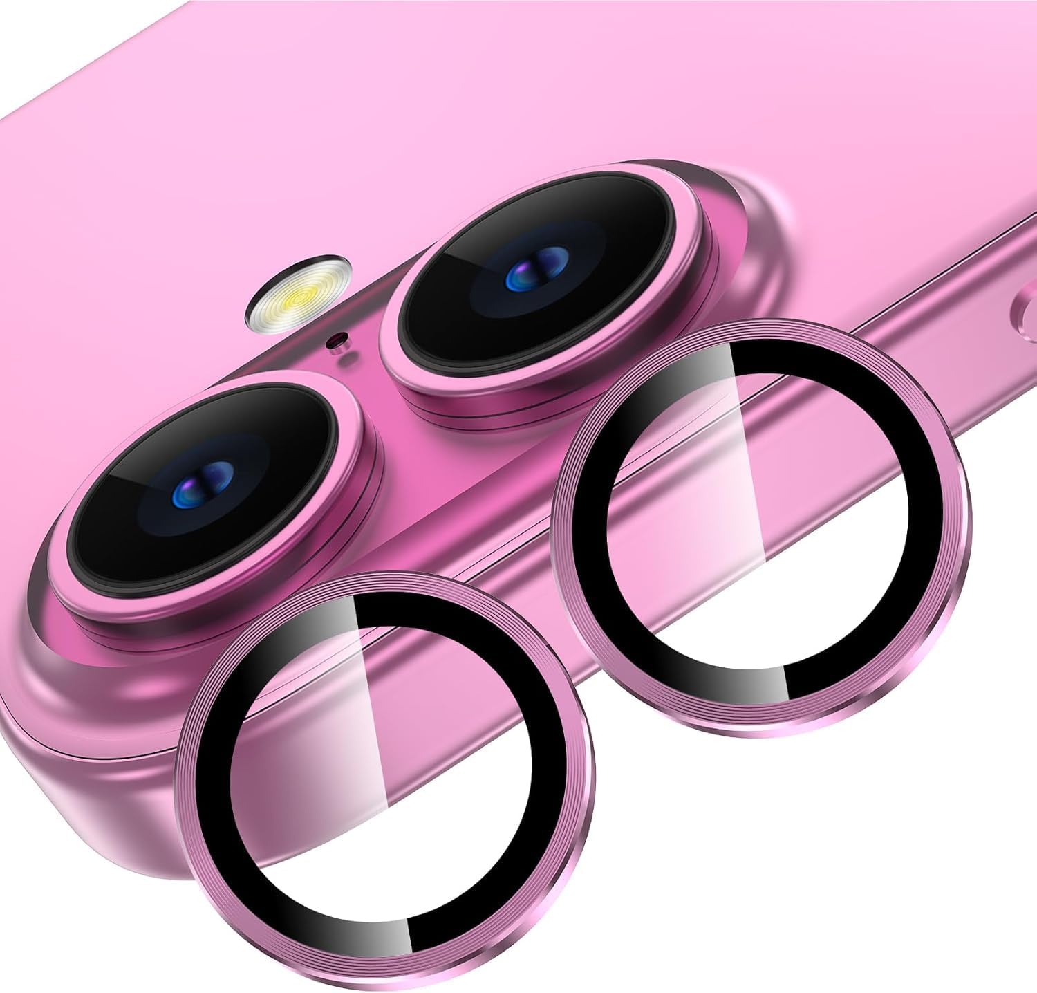 Trend iPhone 16 ve iPhone 16 Plus Uyumlu Kamera Camı Lens Koruyucu Halka Set - Pembe
