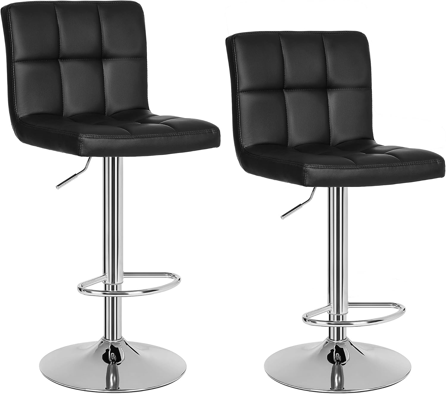 2 x bar tabureleri, bar tabureleri, sırtlıklı tezgah tabureleri, yüksekliği ayarlanabilir, suni deri, PU, siyah, 38,5 cm lx 44,5 cm wx 115 cm h
