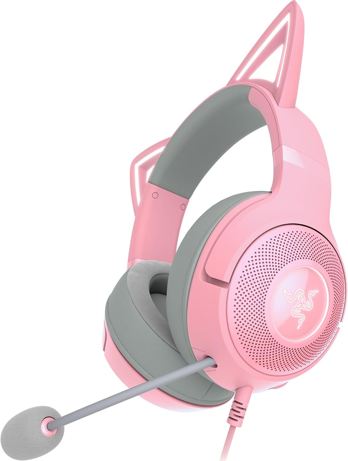 Kraken Kitty V2 - Kablolu RGB Kulaklık Kedi Kulaklı (Reaktif Akış Aydınlatması, Razer HyperClear Mikro, TriForce 40 mm Sürücü, 7.1 Surround Ses) Kuvars