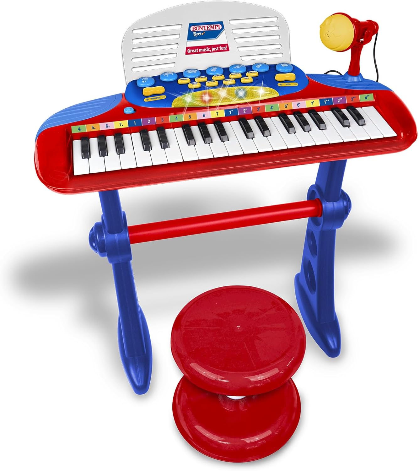 | MiniKeyFun - Tastiera Giocattolo Piccoli Musicisti con Microfono, Sgabello e Leggio, Rosa, 54,4 x 32,9 x 15,9 cm