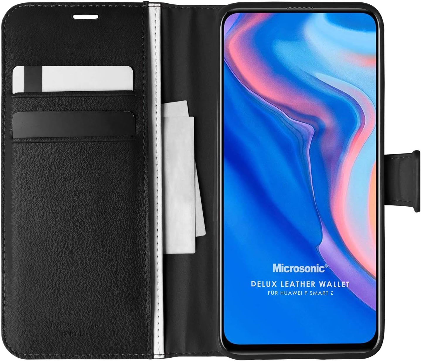 P Smart Z için Kılıf Delux Leather Wallet Siyah [P Smart Z ile Uyumlu Kılıf - Siyah]