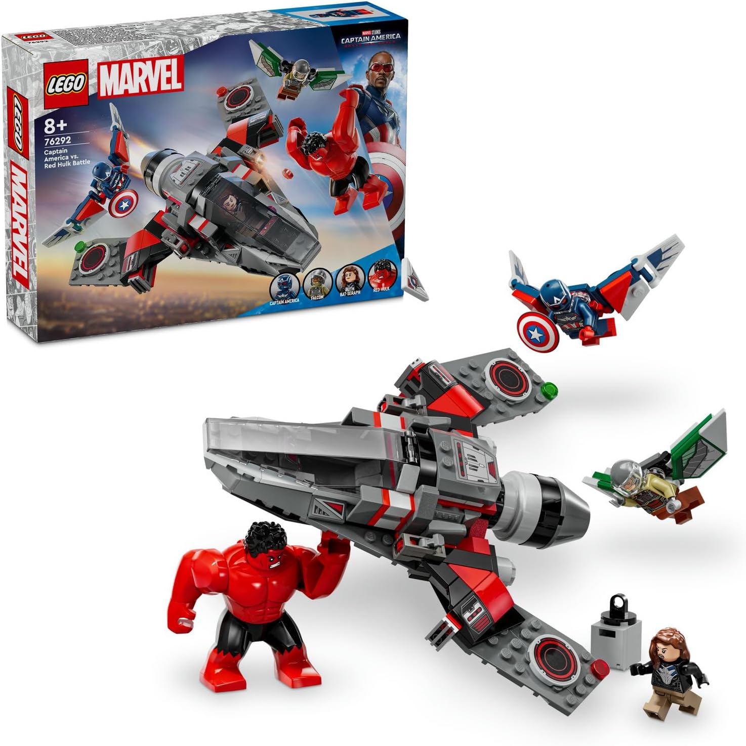 |  Kaptan Amerika ile Red Hulk Savaşı 76292 7 Yaş ve Üzeri Süper Kahraman Seven Çocuklar için İnşa Edilebilen Süper Kahraman Jeti İçeren Yaratıcı Oyuncak Yapım Seti (223 Parça)