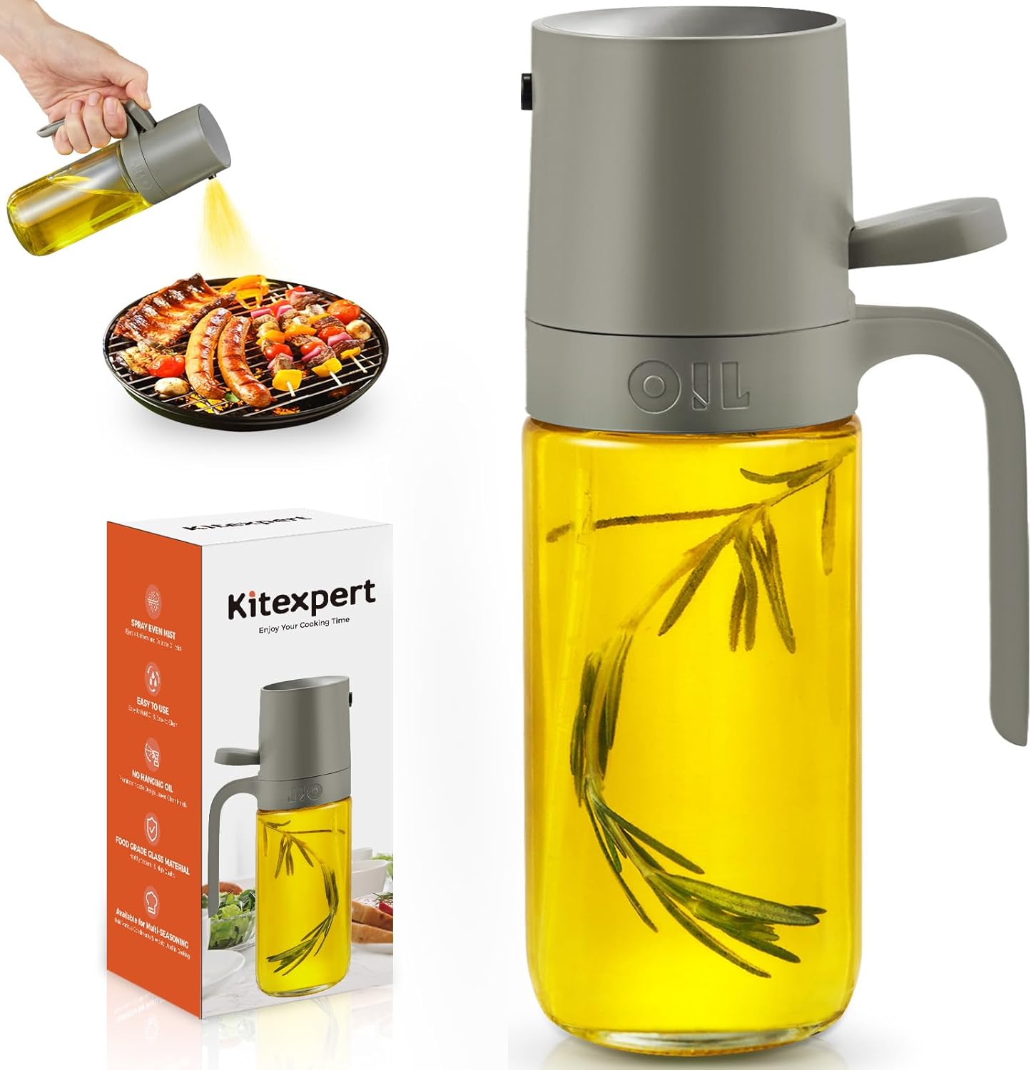 Yemek pişirmek için zeytinyağı püskürtücüsü - Yemek pişirmek için çok yönlü zeytinyağı sprey şişesi - 250 ml/8 oz Hava Fritözü, Salata, Izgara, Kavurma, Pişirme Temelleri için Yağ