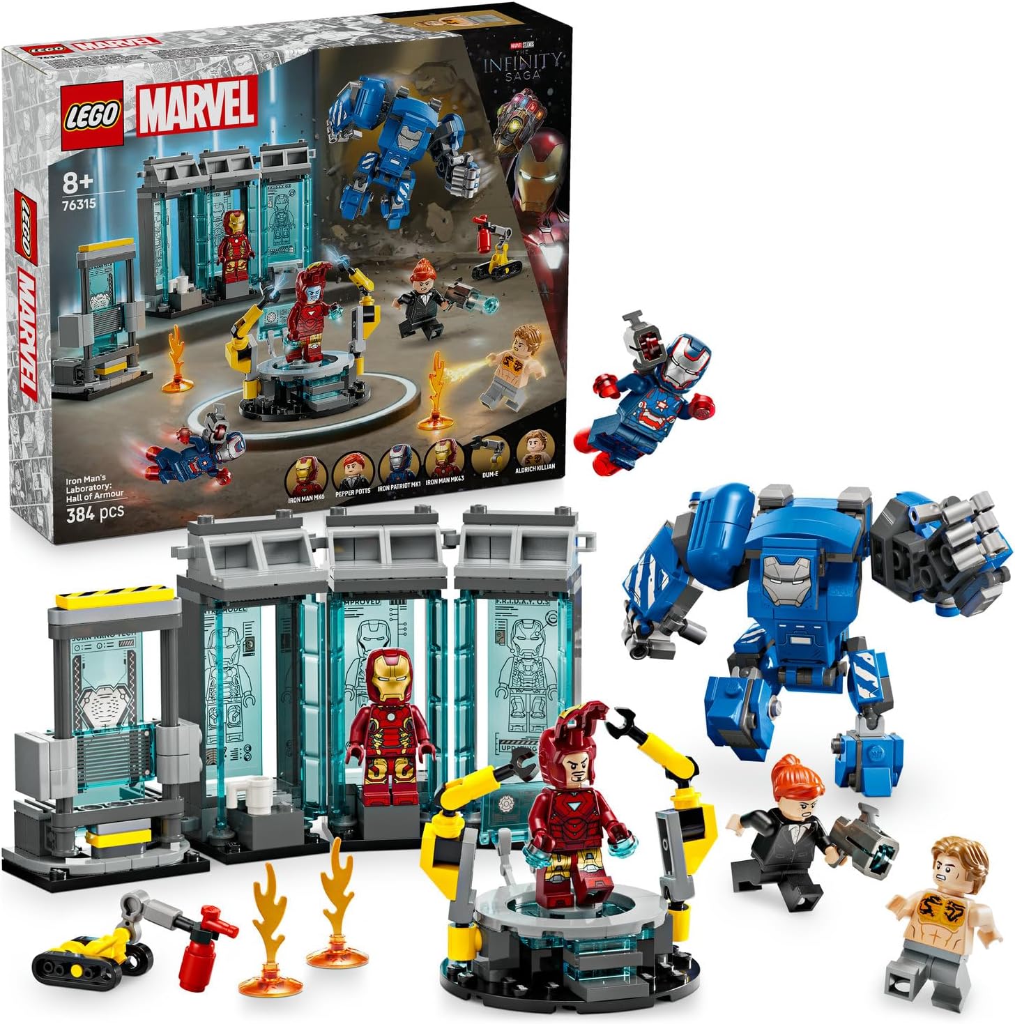 ǀ  Iron Man’in Laboratuvarı: Zırh Salonu 76315-8 Yaş ve Üzeri Çocuklar için Süper Kahraman Minifigürü İçeren Yaratıcı Oyuncak Yapım Seti (384 Parça)