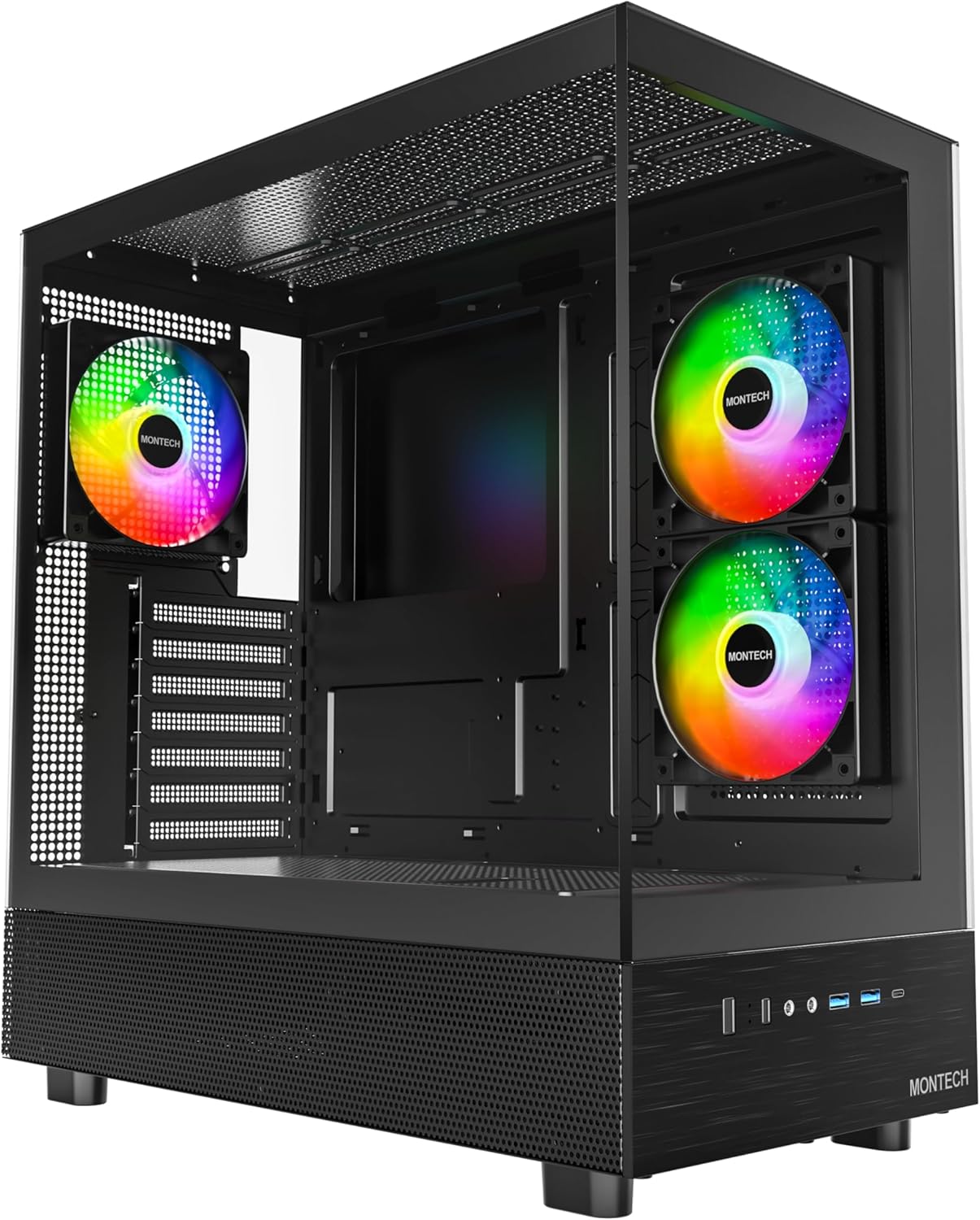 XR, ATX Mid-Tower PC Oyun Kasası, 3 x 120mm ARGB PWM Fanlar Önceden Yüklenmiş, Tam Görünüm Çift Temperli Cam Panel, Ahşap Tahıl Tasarım G/Ç Arabirimi, 4090 U&apos;ları Destekleyin, 360mm Radyatör