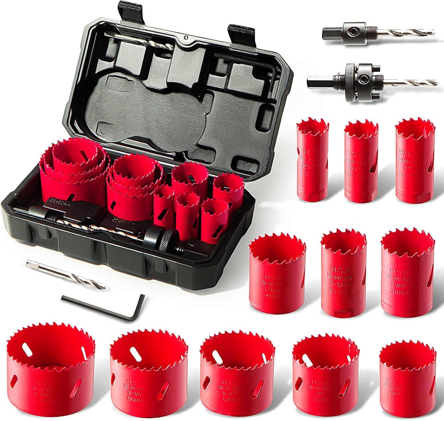 BETTER TOOLS FOR BETTER LIFE Bi-Metal Delik Testere, 17 ADET Delik Testere Seti 11 ADET Testere Bıçakları 19-68mm, Kesme Derinliği: 40mm, Ahşap, PVC Paneller ve Metal Delmek için Mükemmel