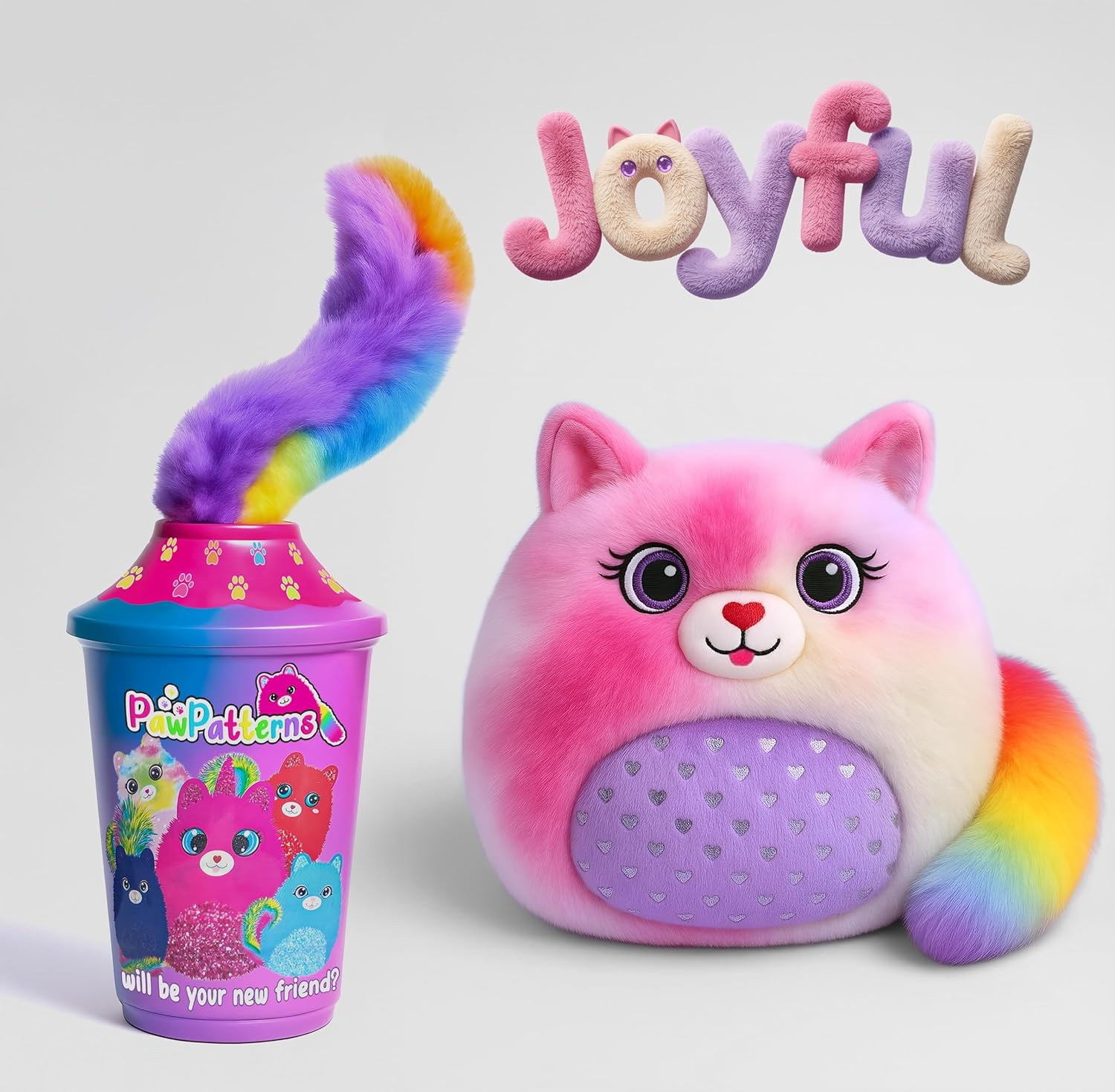 Sürpriz Peluş Kedi - 5 Koleksiyonluk Karakter, Gökkuşağı Kuyruklu, Yumuşacık & Güvenli Oyuncak, Çocuklar İçin Karne Hediyesi | Tatil Hediyesi | Doğumgünü Hediyesi, Eğlenceli arkadaşı
