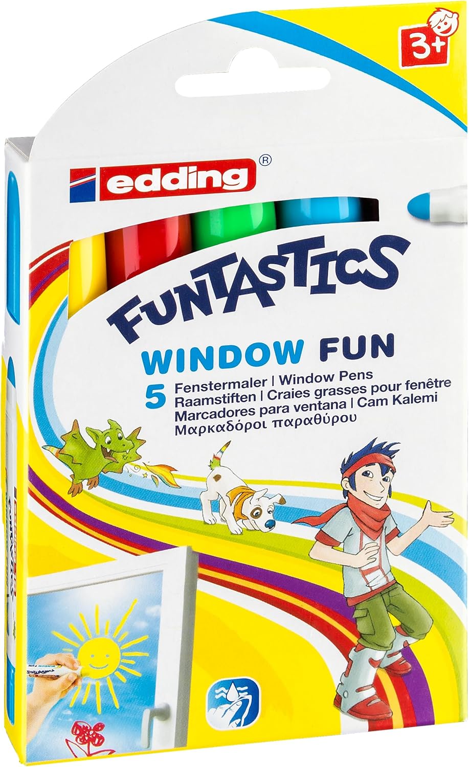 16 FUNTASTICS WINDOW FUN çocuklar için cam kalemi 5&apos;li set karışık