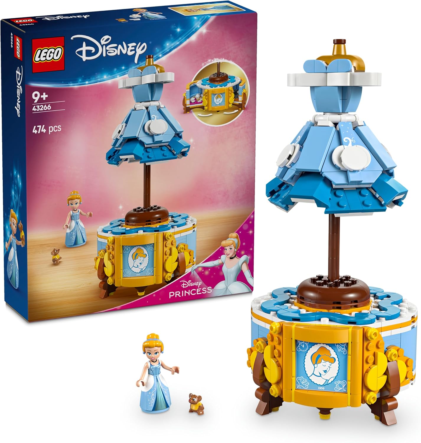 Princess Sindirella&apos;nın Elbisesi 43266-9 Yaş ve Üzeri Prenses Seven Kız ve Erkek Çocuklar için Sergileme Standı ve Sindirella Mini Bebeği İçeren Yaratıcı Oyuncak Yapım Seti (474 Parça)
