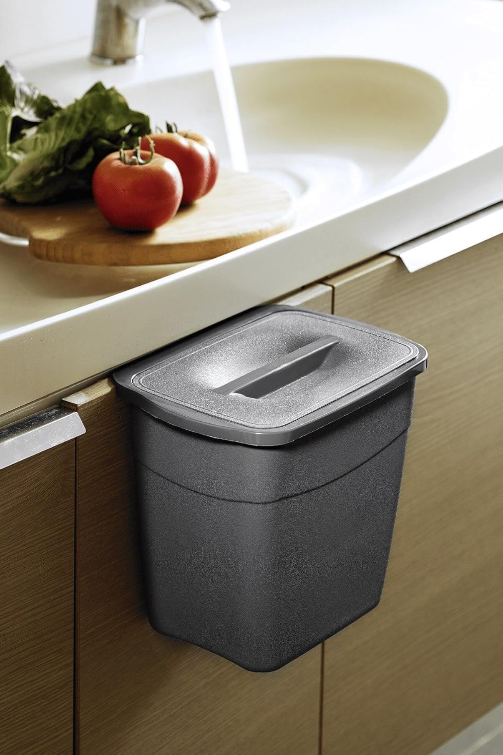 Haus Askılı Asılabilir Tezgah Altı Kapaklı Çöp Kovası 5 Litre Gri MR-242