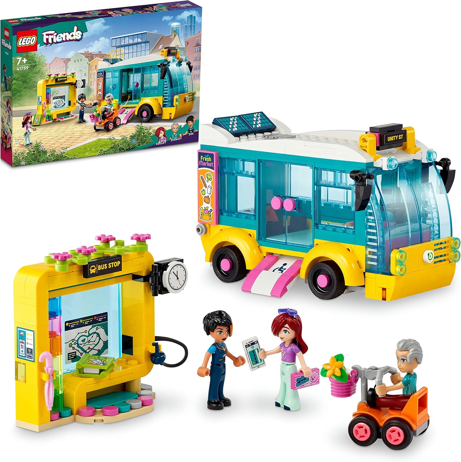 Friends Heartlake City Otobüsü 41759 – 7 Yaş ve Üzeri Çocuklar için Otobüs Durağı ve 3 Karakterle Oyun Oynamayı Teşvik Eden Eğlenceli Yapım Seti, Yaratıcı Hediye Fikri (480 Parça)